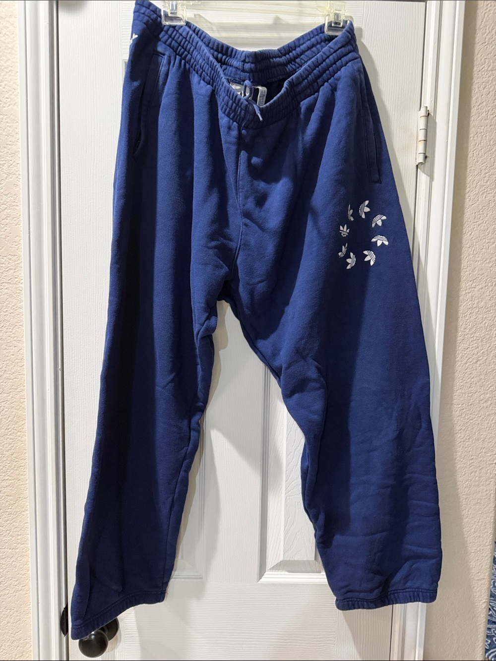 adidas Originals Navy Blue Kids Fleece Joggers with Trefoil Accents